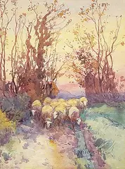 Frederick Charles Vipond Ede, Untitled - Taking the Flock Home, watercolour on paper