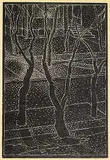 Lionel LeMoine FitzGerald, Trees and Streets, 1943, lino block on paper
