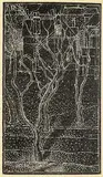 Lionel LeMoine FitzGerald, Tree and Houses, 1945, lino block on paper