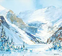 Winter Day, Lake Louise #1 by John William Harvie, watercolour on paper, sold Nov 2020