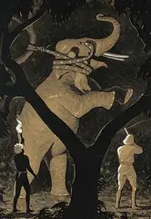 Arthur Heming, Great as Was The Elephant's Strength, She Could Not Break the Python's Deadly Grasp, gouache on paper