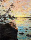 Hans Herold, Sunset at Waskesiu, 1975, oil on canvas