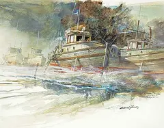 Brian R. Johnson, Untitled - Resting Boats, watercolour on paper