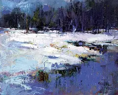 Chantal Julien, Atmosphere Bleutee, oil on wood board