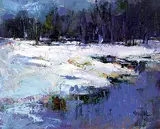 Chantal Julien, Atmosphere Bleutee, oil on wood board