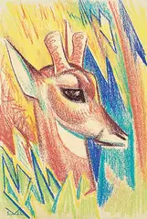 Illingworth Kerr, Untitled - Antelope, 1963, coloured chalk on paper