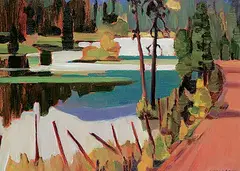 Paddy Ryan Lakes, Along Johnston Road by Denise Lemaster, 2006, oil on canvas board, sold Nov 2020