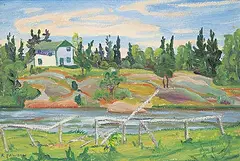 Ruth May Pawson, Norway House, 1946, oil on paper board