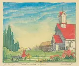 Saint Peters, Windermere #86/100 by Margaret Shelton, 1977, lino block in eight colours on paper, sold Nov 2020