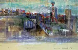 Ernestine Tahedl, Untitled - View of South Edmonton from Across the Valley, 1963, acrylic on paper board
