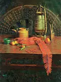 Qiuwa Xie, Seasons: Table, 2001, oil on canvas