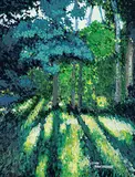 Lynn Hawthorne, Through the Poplars, acrylic on canvas board