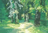 J. Thomas Hinton, Untitled - Sunny Day in the Forest, gouache on paper