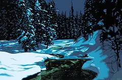 J. Thomas Hinton, Creek Colours [Winter Nocturne], gouache on paper