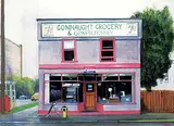Robert Edward Amos, Connaught Grocery, watercolour and ink on paper