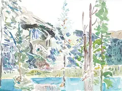 Barbara Ballachey, Still Water, Emerald Lake, watercolour on paper