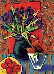 Purple Tulips by Nixie Barton, acrylic on paper, sold Sep 2020