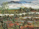 Hendrik Bres, River and Rain Sky, 1980, acrylic on wood board