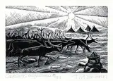 Caribou Migration #5/30 by Rosemary Elizabeth Kilbourn, wood engraving on paper, sold Sep 2020