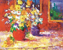 Neil Patterson, Vase Full of Daisies, acrylic on canvas