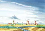 Douglas John Van Gaalen, Grain Elevators, West of Calgary, 1981, watercolour on paper