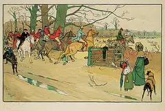 Cecil Aldin, [The Fallowfield Hunt] Breaking Cover, 1900, colour lithograph on paper