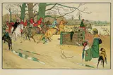 Cecil Aldin, [The Fallowfield Hunt] Breaking Cover, 1900, colour lithograph on paper