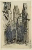 Caroline Armington, La Tour de L'Eglise St. Owen a Rouen #Epreuve D'Essai, 1920, etching on paper