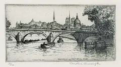 Caroline Armington, Peniches et le Pont Royal, Paris #37/100, 1933, etching on paper