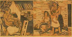 André Charles Biéler, La Toilette du Samedi, colour wood block on paper