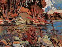 Yvette Boulanger, Effet Special d'Arbres et d'Eau, 1984, oil on wood board