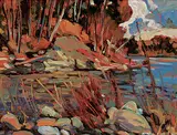 Yvette Boulanger, Effet Special d'Arbres et d'Eau, 1984, oil on wood board