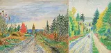 Stanley Ernest Brunst, Untitled - Walking the Dogs / Couple on the Road, 1946, mixed media on paper