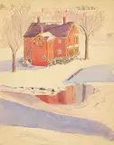 Elizabeth Lovitt Cann, Untitled - House in Winter, watercolour on paper