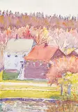 Elizabeth Lovitt Cann, Untitled - Two Houses by the River, watercolour on paper