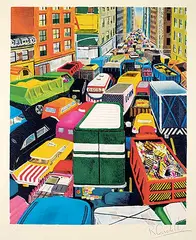 Robert Cenedella, Untitled - Gridlock XV/VC, colour silkscreen on paper