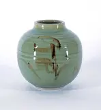 Walter Gibson Dexter, Untitled - Green Vase with Calligraphic Brown Strokes, glazed ceramic
