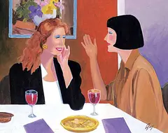 George Arthur Evoy, Restaurant Conversation, acrylic on canvas