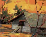 Hans Herold, Metis Shak, Batoche, Saskatchewan, oil on wood board