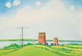Robert Newton Hurley, Untitled - Grain Elevators Near the Water