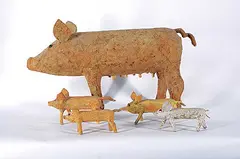 George Markel, Untitled - Sow and Piglets, mixed media wood sculpture