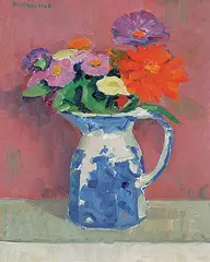 Flowers by Thomas Reid MacDonald, oil on canvas, sold May 2020