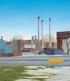 Hans Osted, Bus Stop, oil on canvas