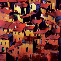 Untitled - Gold and Crimson Travels by Nancy O'Toole, acrylic on canvas, sold May 2020