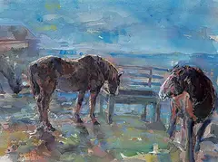 Jack Rigaux, Untitled - Watering the Horses, 1985, gouache on paper