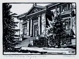 The Old Library, Calgary #105/200 by Margaret Shelton, 1941, lino block on paper, sold May 2020