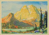 Mount Ball #31/100 by Margaret Shelton, 1948, lino block in seven colours on paper, sold May 2020
