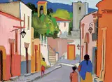 San Miguel de Allende by Paul Paleologos Soulikias, 1982, oil on canvas board, sold May 2020