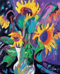 Sharon Thirkettle, Untitled - Colourful Sunflowers, acrylic on canvas