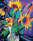 Sharon Thirkettle, Untitled - Colourful Sunflowers, acrylic on canvas